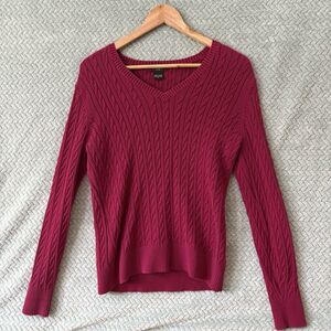 Eddie Bauer Women's Cable-Knit V-Neck Pullover Sweater Red 100% Cotton S